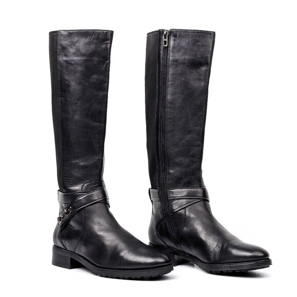 Coach Women Essex Black Leather Riding Equestrian Zip Knee Boots sz 7 - Picture 1 of 8